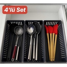 Feyza Design 4'lü Antrasit Kaşıklık Düzenleyici, Mutfak ve Dolap Organizer