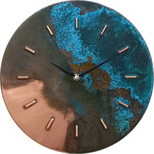 Copper Empire 30 cm Turkuaz Patinalı Bakır Duvar Saati.  Ev&ofis&gift, Hand Made, Rustik Bakır Duvar Saati.