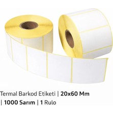 Termal Barkod Etiketi | 20X60 mm | 1000 Sarım | 1 Rulo