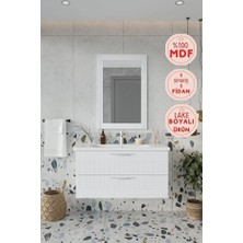 Erguvan Beyaz Gümüş Kulp 100 cm %100 Mdf Lavabolu Banyo Dolabı Ayna