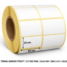 Termal Barkod Etiketi |2'li Yan Yana| 35X45 mm | 3000 Sarım | 1 Rulo