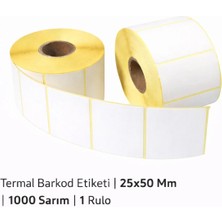Termal Barkod Etiketi | 25X50 mm | 1000 Sarım | 5 Rulo