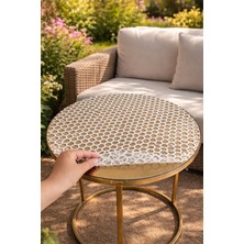 Rona Home Yuvarlak Krem Pvc Şeffaf Petek Dantel Desenli Orta Sehpa Örtüsü – Çeyizlik & Dekoratif