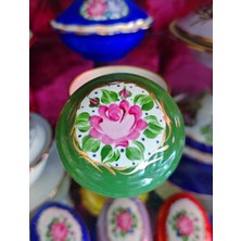 Manushum El Boyama Porselen Kapaklı Yuvarlak Lokumluk-Yeşil