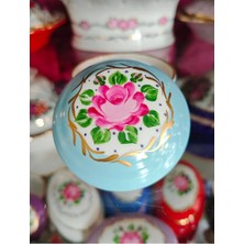 Manushum El Boyama Porselen Kapaklı Yuvarlak Lokumluk-Bebe Mavi