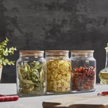 Feyza Design 3'lü 890 ml Ahşap Kapaklı Cam Kavanoz Seti