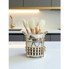 Feyza Design Zebra Desenli Seramik Dik Kaşıklık, Şık ve Fonksiyonel Mutfak Aksesuarı