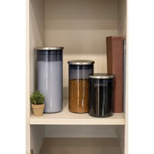 Feyza Design Füme Metal Kapaklı Saklama Kabı Seti, 3 Boy, Mutfak Düzeni Için Ideal