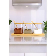 Feyza Design 3’lü Borosilikat Cam ve Ahşap Standlı Baharatlık Seti, Şık ve Kullanışlı