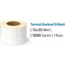 Termal Barkod Etiketi |2'li Yan Yana| 15X30 mm | 1000 Sarım | 5 Rulo