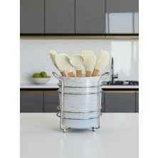 Feyza Design Beyaz Mermer Seramik Dik Kaşıklık, Şık ve Fonksiyonel Mutfak Aksesuarı