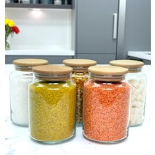 Feyza Design 5'li Ahşap Kapaklı Cam Saklama Kavanozu Seti, 800 ml