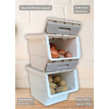 Feyza Design 2'li Tekerlekli Sebzelik, Patates ve Soğan Kutusu, Beyaz Krem 24 Lt