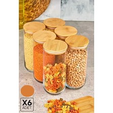 Feyza Design 6'lı Bambu Kapaklı Vakumlu Cam Kavanoz Seti, Gıda Saklama ve Organizer