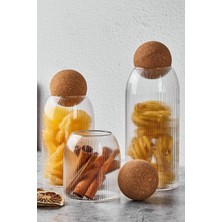 Feyza Design Şık 3'lü Top Mantar Kapaklı Borosilikat Cam Kavanoz ve Baharatlık Seti