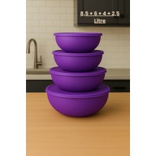 Feyza Design 4'lü Büyük Boy Saklama Kabı Seti, Yumuşak Kapaklı Hamur Leğeni ve Erzak Kaseleri