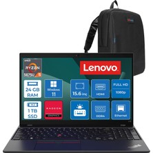 Lenovo Thinkpad L15 Gen 3 Amd Ryzen 5 Pro 5675U 24GB 1tb SSD Amd Radeon™ Gpu 15.6" Fhd (1920X1080) IPS WIN11PRO Taşınbilir Bilgisayar 21C7002HTXP08+ZETTAÇANTA