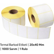 Termal Barkod Etiketi | 20X40 mm | 1000 Sarım | 1 Rulo