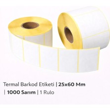 Termal Barkod Etiketi | 25X60 mm | 1000 Sarım | 1 Rulo