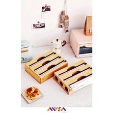 Feyza Design Bambu Organizer ile Streç Film ve Folyo Kesici, Pratik ve Şık Tasarım