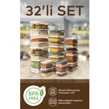 Feyza Design Çok Amaçlı Saklama Kabı Seti, Mikrodalga ve Dondurucu Uyumlu, 32 Parça