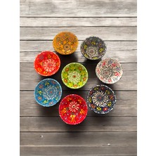 Feyza Design Dekoratif Lale Desenli Işlemeli Çini Seramik Sosluk Takımı, 8 Adet