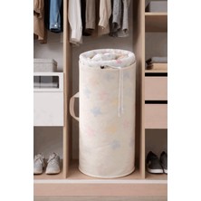 HomyJRs Krem Renk Büzgülü Silindir Hurç- Çok Amaçlı Battaniye Yorgan Oyuncak ve Çamaşır Sepeti