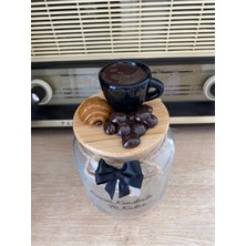 Feyza Design Vernikli Seramik Kahve Kavanozu, Siyah Bambu Kapak, 500 Ml, Şık Tasarım
