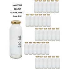 Feyza Design 30 Adet 250 ml Şeffaf Meyve Suyu ve Şişe Seti, Gold Kapaklı