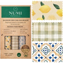 Feyza Design Doğal Balmumu Gıda Saklama Bezleri Seti, 30X30 Cm, Blue & Lemon Serisi