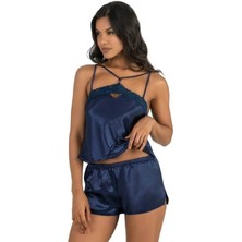 Liyuza Lacivert Saten Şort Takımı