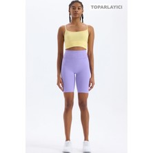 Beli Comeup Yazılı Toparlayıcı Biker Şort Ametist Moru