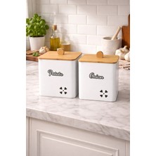 Feyza Design Bambu Kapaklı Kare Metal Patates ve Soğanlık, Şıklık ve Düzen Sağlar