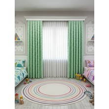 Brillant Yeşil Renk Çocuk Odası Ponponlu Pufy Fon Perde 1/3 Sık Pile