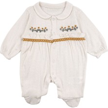 by BebekOdam Kız Bebek Ekru Sarı Çiçek Nakışlı Patikli Yakalı Tulum - 1016534