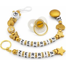 Shopfocus Kişiye Özel Isimli-Isimli Emzik-Isimli Emzik Askısı Zinciri-Isimli Bebek Anahtarlık-Gold Renk