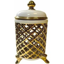 Feyza Design Küçük Boy Kavanoz, 17CM, Krem-Gold, Şık ve Zarif Tasarım