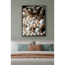 Safir Design Inci Taneleri ve Istiridye Temalı Çerçeveli Tablo Modern Yatak Odası Dekorasyonu