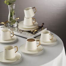 Evaliza Hanedan Gold 12 Parça 6 Kişilik Kahve Fincan Takımı 80 ml