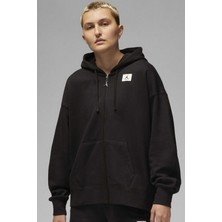 Nike Jordan Flight Full Zip Oversize Hoodie Kadın Oversize Kapüşonlu Sweatshirt Siyah