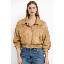 CGA Kadın Bomber Ceket Taba Ceket Süet Fermuarlı Bomber Ceket