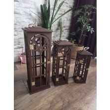 Cnr Prowood 3'lü Ahşap Fener Mumluk (Kahverengi- M46)