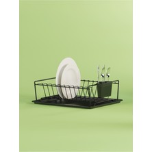 Feyza Design Şık Tek Katlı Bulaşıklık Seti, Mat Siyah Tabaklık ve Siyah Tepsi