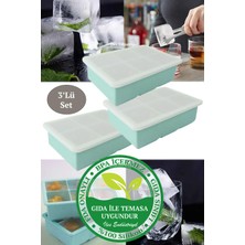 Feyza Design Yeşil Xxl 6'lı Kapaklı Silikon Buz Kalıbı Seti (3 Adet)