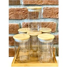 Feyza Design Bambu Kapaklı Vakumlu Borosilikat Cam Kavanoz 6'lı 300ML Set