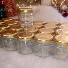 Feyza Design 40CC Gold Kapaklı Cam Kavanoz Seti – Bal Kavanozu, 25 Adet