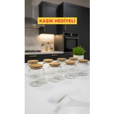Feyza Design 8'li 300 ml Cam Baharatlık Seti, Bambu Kapaklı, Vakumlu, Şık ve Kullanışlı