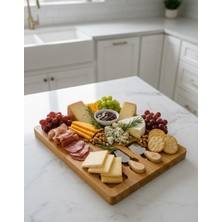 Feyza Design Bambu 3 Bıçaklı Peynir ve Et Sunum Tahtası, Kahvaltı ve Sunumlar Için Şık Tasarım