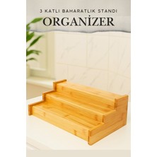 Feyza Design 3 Katlı Bambu Baharatlık Standı Organizer, Şık ve Kullanışlı Tasarım