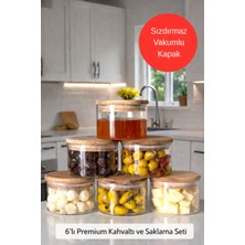 Feyza Design 6'lı Cam Kahvaltılık ve Saklama Kabı Seti, Bambu Kapaklı, Sızdırmaz